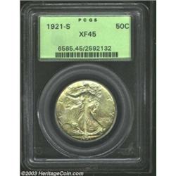 1921-S 50C XF45 PCGS. A moderately worn example of this key issue in the Walking Liberty series. Sli