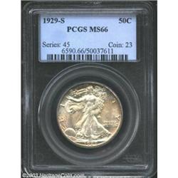 1929-S 50C MS66 PCGS. Whispers of russet toning adorn the peripheries of this otherwise golden tinge