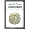 Image 1 : 1933-S 50C AU58 ANACS. A satiny, dove-gray example, with some minor, streaky toning variations, and.