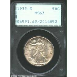 1933-S 50C MS63 PCGS. Original golden-brown and lilac patina enriches this lustrous and needle-sharp