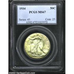 1934 50C MS67 PCGS. A stellar representative of the type as well as the issue, the wholly lustrous f