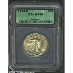 1934-D 50C MS66 ICG. A boldly struck example with shimmering mint luster and lovely golden-tan color