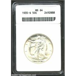 1935-S 50C MS64 ANACS. Both sides present as untoned, and the surfaces are devoid of all but one or.