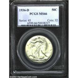 1936-D 50C MS66 PCGS. Highly lustrous with just a few wisps of toning over the bright and clean surf
