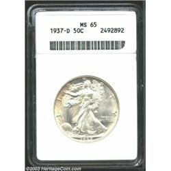 1937-D 50C MS65 ANACS. Both sides are crisply impressed with blushes of pale orange-gold iridescence