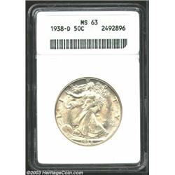 1938-D 50C MS63 ANACS. A low mintage issue, the present representative is golden tinged over general
