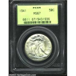 1941 50C MS67 PCGS. This is a smooth, sharp, and lustrous Superb Gem with minimally patinated surfac