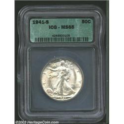 1941-S 50C MS65 ICG. Softly struck near the centers, with gleaming satiny surfaces. The wispy marks.