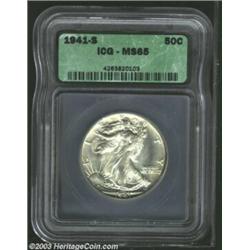 1941-S 50C MS65 ICG. Typically struck, with gleaming luster, the obverse surfaces are lightly abrade