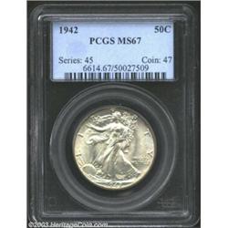 1942 50C MS67 PCGS. A razor sharp Superb Gem, the lightly patinated, silver-gray surfaces exhibit a.
