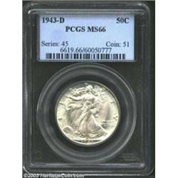 1943-D 50C MS66 PCGS. A sharply struck and lustrous Gem with virtually pristine surfaces. A spindly.