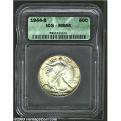 1944-S 50C MS66 ICG. An eye-appealing Gem, somewhat soft on Liberty's head and left hand, but radiat