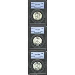 1945 50C MS65 PCGS; 1945-D MS65 PCGS; and a 1946-D MS65 PCGS. All coins are essentially bold and ful