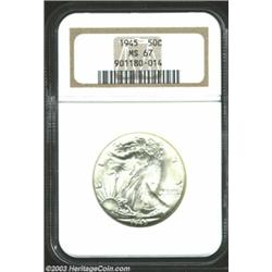1945 50C MS67 NGC. A pristine, snow-white example that, for all intents and purposes, looks very muc