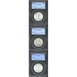 1945-S 50C MS65 PCGS, untoned; 1946-S MS65 PCGS, there is a little bit of delicate champagne iridesc