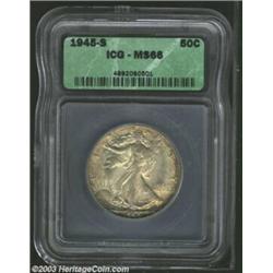 1945-S 50C MS66 ICG. A nicely toned, original Gem, with pristine, satiny surfaces. Splendid eye appe