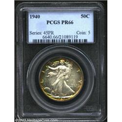 1940 50C PR66 PCGS. Blushes of olive-orange color grace much of the obverse periphery, the balance o