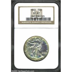 1940 50C PR67 NGC. A richly toned yet highly reflective Superb Gem, with multicolored patina blanket