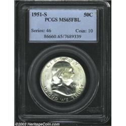 1951-S 50C MS65 Full Bell Lines PCGS. Well struck and satiny, the swirling mint frost is only broken