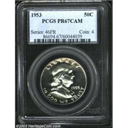 1953 50C PR67 Cameo PCGS. Stark black and white cameo contrast is made more dramatic by the absence.