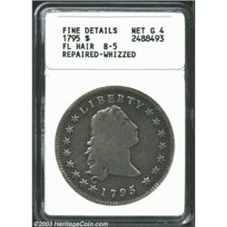 1795 S$1 Flowing Hair, Three Leaves--Repaired, Whizzed--ANACS. Fine Details, Net Good 4. B-5, BB-27.