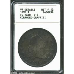1795 S$1 Flowing Hair, Two Leaves--Corroded, Graffiti--ANACS. VF Details, Net Fine 12. B-4, BB-14. T