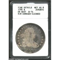 1795 S$1 Draped Bust, Off Center--Rim Damaged, Cleaned--ANACS. Fine Details, Net VG8. B-14, BB-51. T