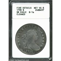 1798 S$1 Small Eagle, 13 Stars--Cleaned--ANACS. Fine Details, Net VG8. B-1a, BB-82. The otherwise br