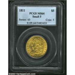 1811 $5 Small 5 MS64 PCGS. B. 1-B, Miller-116, High R.3. Better date type collectors would be wise t