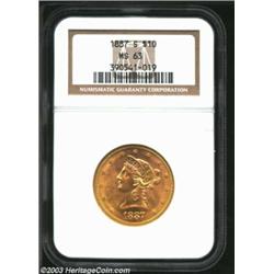 1887-S $10 MS63 NGC. An attractive and well struck representative that has pleasing luster and caref