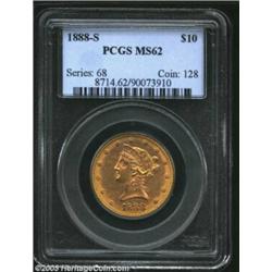 1888-S $10 MS62 PCGS. A sharply struck piece with extensive luster. The portrait is carefully preser