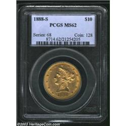 1888-S $10 MS62 PCGS. A sharply struck Eagle with good luster and no individually objectionable cont