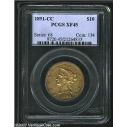 1891-CC $10 XF45 PCGS. Sharply defined for the grade although the remaining luster is subdued. The p