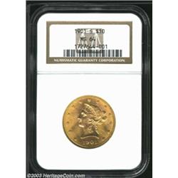 1901-S $10 MS64 NGC. Booming cartwheel luster and clean surfaces combine with a crisp strike for imp