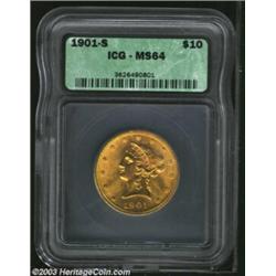 1901-S $10 MS64 ICG. Bright lemon patina enriches the mildly prooflike and lightly abraded fields. F