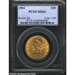 1904 $10 MS63 PCGS. Well struck aside from star 6. A lustrous example with original lemon-gold color