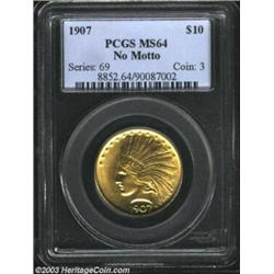 1907 $10 No Motto MS64 PCGS. An above average strike for this sometimes ill-defined first year issue