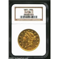 1902 $20 PR58 NGC. This coin is one of 35-40 important survivors of this 114-piece proof delivery. T