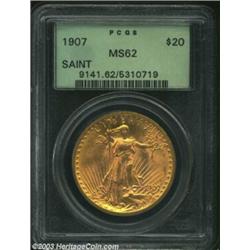 1907 $20 Arabic Numerals MS62 PCGS. Lustrous and well struck with a few small abrasions scattered ov