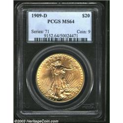 1909-D $20 MS64 PCGS. This issue's original mintage of 52,500 pieces is the fourth lowest in the ent