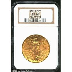 1910-S $20 MS62 NGC. Well struck with satiny surfaces. The grade is accounted for by the numerous sm