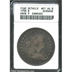 1798 S$1 10 Arrows--Damaged--ANACS. B-6, BB-96, R.2. Knob 9 in date, the reverse has 10 arrows plus.