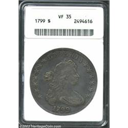 1799 S$1 VF35 ANACS. B-5, BB-157, R.2. Olive-green and lilac patina. The eagle has sharply defined p