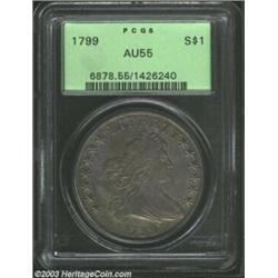 1799 S$1 AU55 PCGS. B-16, BB-158. Die State III (B-16a). A relatively common die marriage, B-16 is u