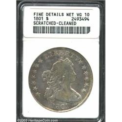 1801 S$1--Scratched, Cleaned--ANACS. Fine Details, Net VG10. B-2, BB-212, R.2. A scratch follows the