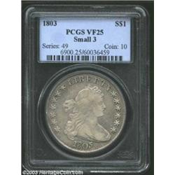 1803 S$1 Small 3 VF25 PCGS. B-5, BB-252, R.2. A dove-gray example that has traces of luster and plea