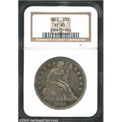 1840 S$1 XF45 NGC. A nice circulated example of this early Philadelphia Seated Dollar. The surfaces.