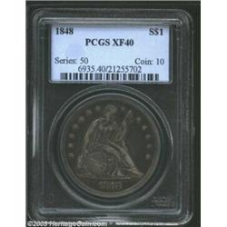 1848 S$1 XF40 PCGS. Chocolate brown surfaces lighten at the high points. Problem-free and nice looki