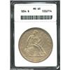 Image 1 : 1854 S$1 MS60 ANACS. The base of the 4 in the date is noticeably repunched, as it is on all business
