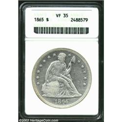 1865 S$1 VF35 ANACS. Brilliant throughout, probably from having been dipped at one time, the devices